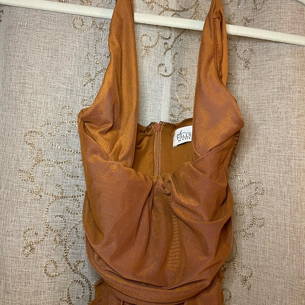 Oh Polly Rust Brown Bodycon Ruched Midi Dress – UK 4 / US 0 - Picture 4 of 5